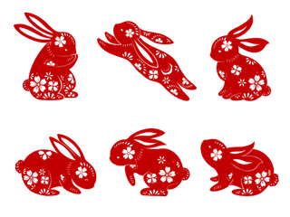 窗花剪纸兔年兔子png素材兔年新年兔子