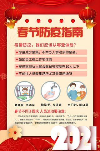 春节冬季肺炎疫情防控指南宣传海报插画展板PSD设计素材模板