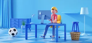 蓝色c4d人物几何场景