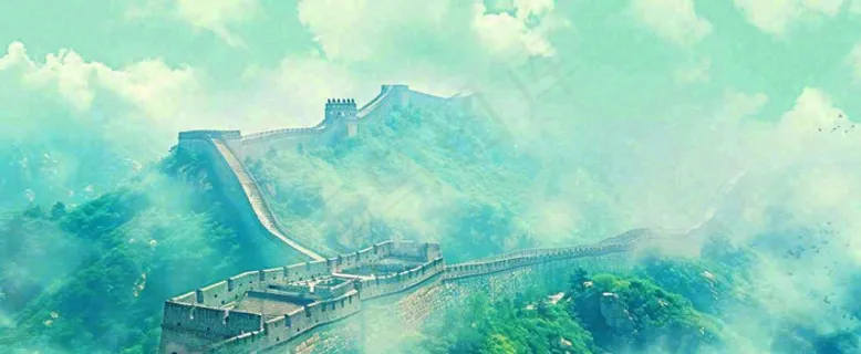 高山白云中国风长城庄严风景 高山白云中国风长城庄严风景