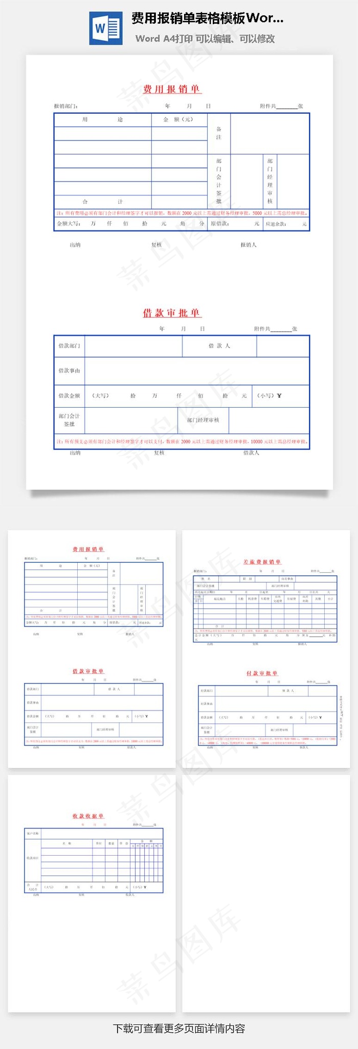 费用报销单表格模板Word文档