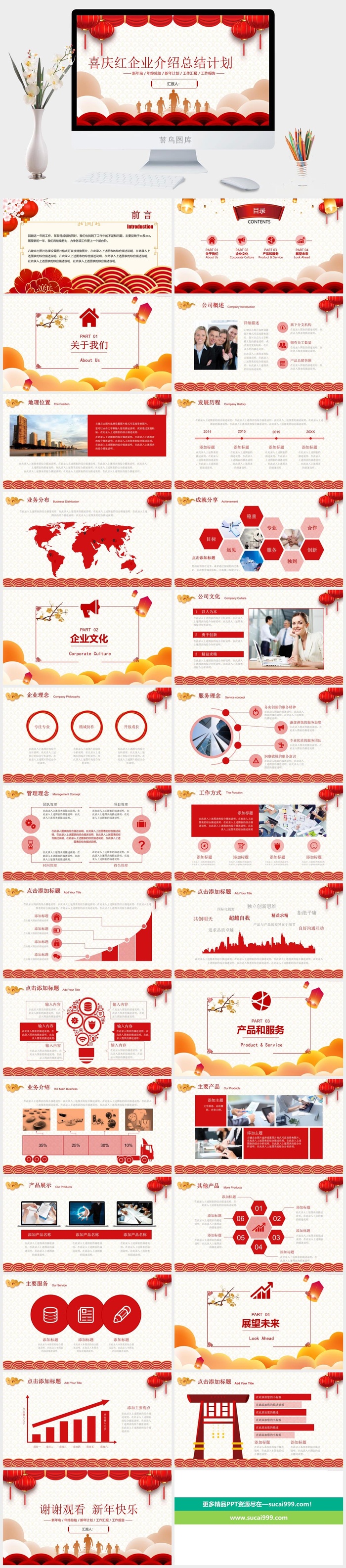实用大气喜庆红企业介绍总结计划通用ppt模板