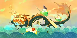 国潮风中国传统节日端午节赛龙舟粽子场景插画海报PSD设计素材