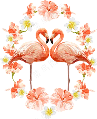 火烈鸟带花环