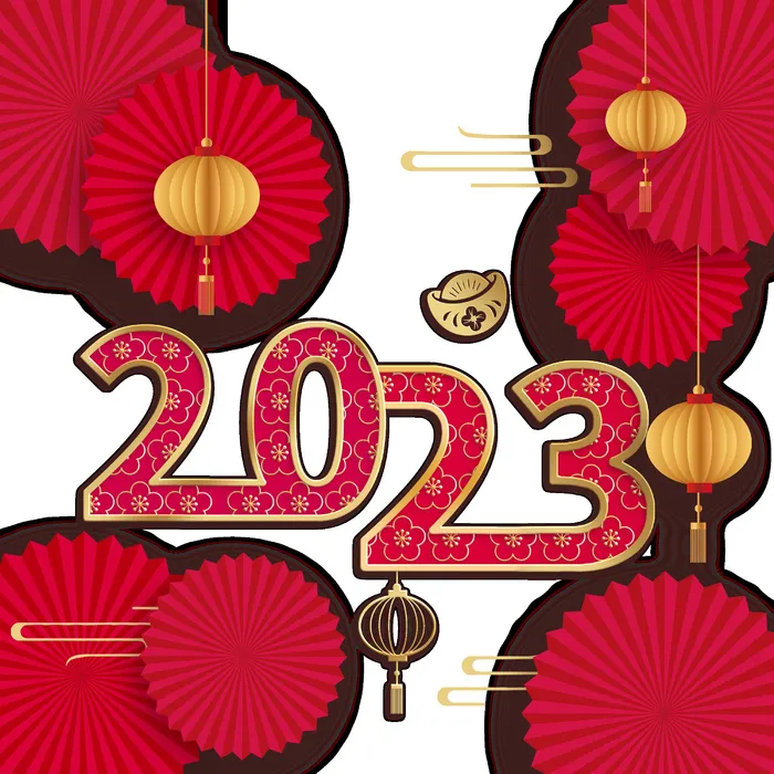兔年2023年红色免抠元素psd模版下载