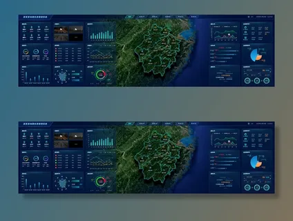 深色科技感酷炫可视化数据大屏仪表盘驾驶舱UI界面PSD模板素材