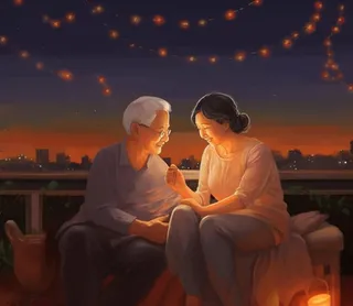 夜晚意境老人陪伴背景