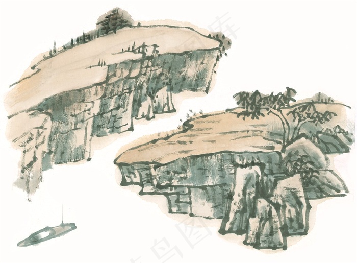 水墨山石艺术绘画素材