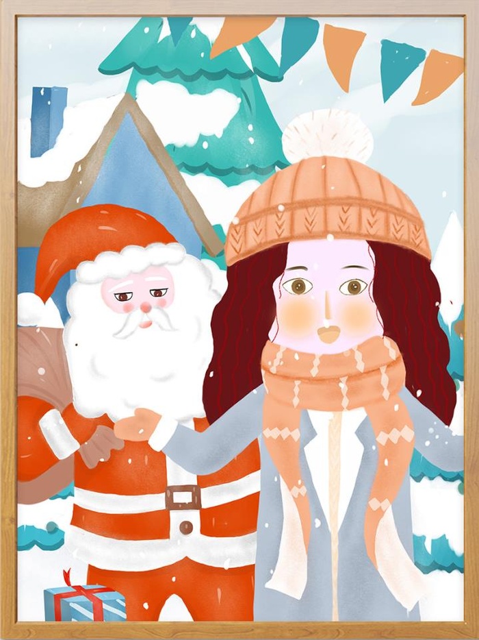 圣诞节插画圣诞老人与女孩