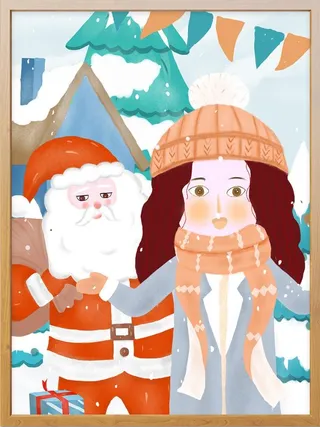 圣诞节插画圣诞老人与女孩