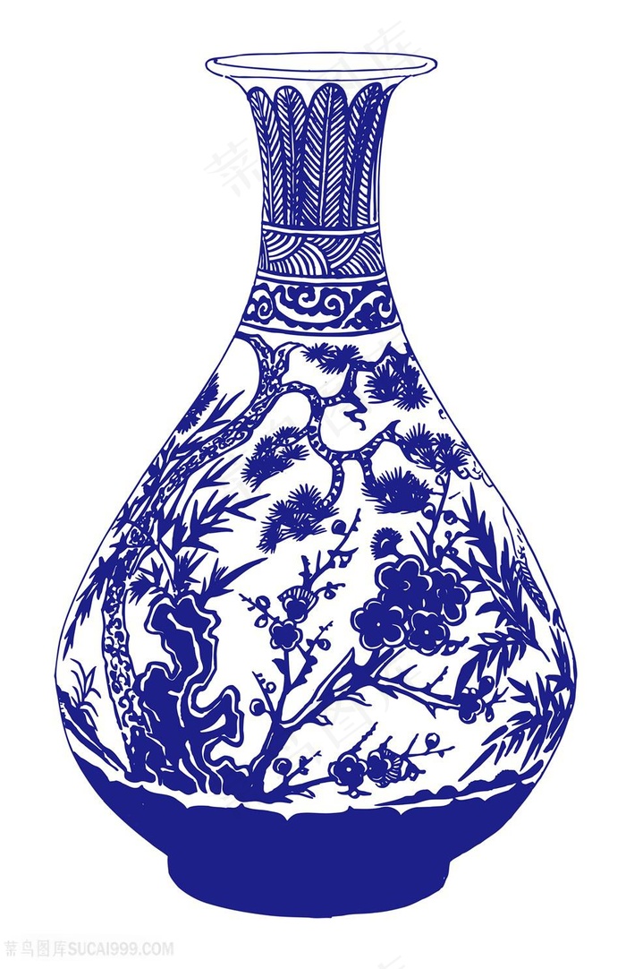 松树梅花植物花瓶国粹青花瓷中国风图片