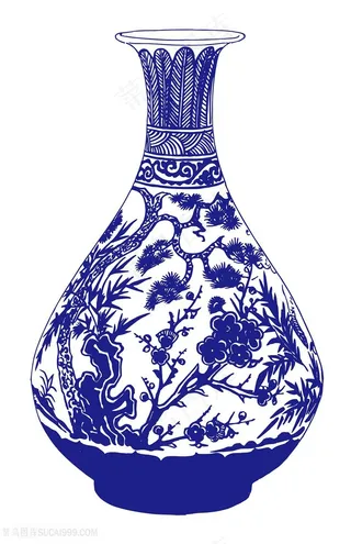 松树梅花植物花瓶国粹青花瓷中国风图片