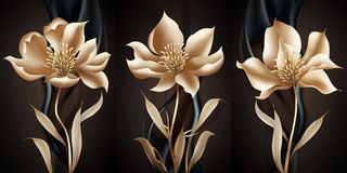 三联手绘花卉背景