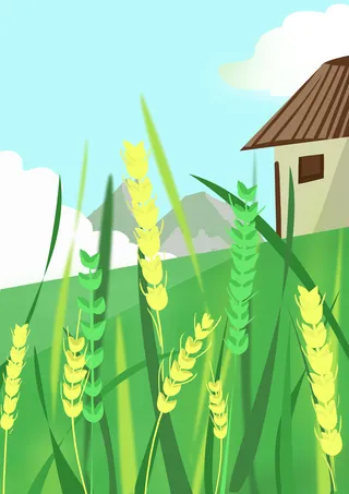 小满季节的风景扁平绿色插画海报