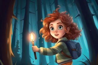 森林探险女孩灯光插画背景