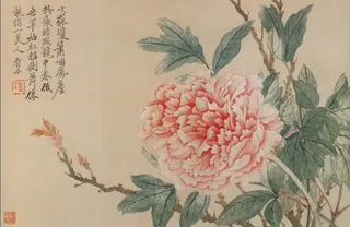 新中式书法牡丹花文字玄关