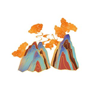 中国风国潮山水插画祥云中式手绘烫金线条元素png装饰背景PSD素材
