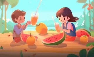 孩子们水果饮料玩耍背景