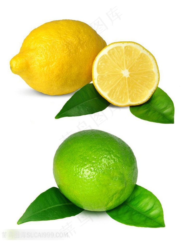 新鲜柠檬和叶子摄影图