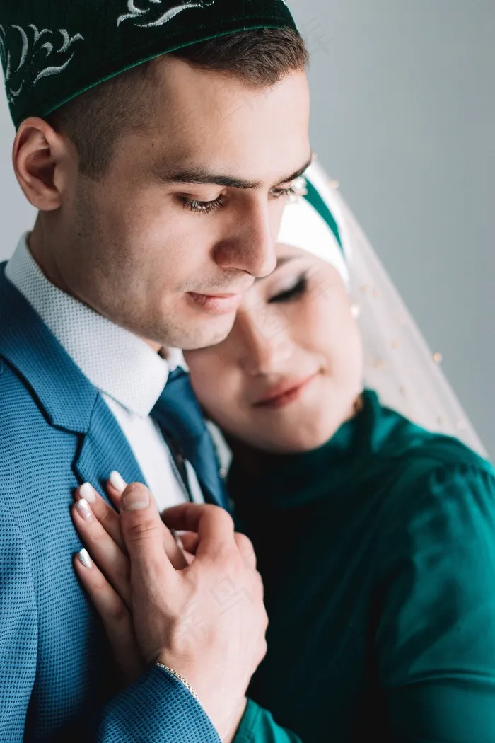 婚礼夫妇伊斯兰教爱婚姻盖头