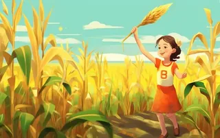 秋季丰收儿童农田小麦玉米插画背景