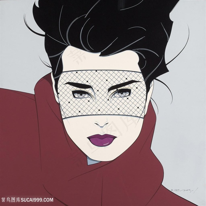 帕特里克安吉尔手绘蒙面美女艺术挂画