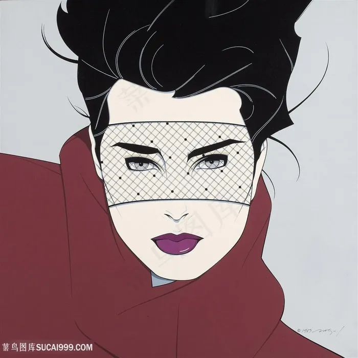 帕特里克安吉尔手绘蒙面美女艺术挂画