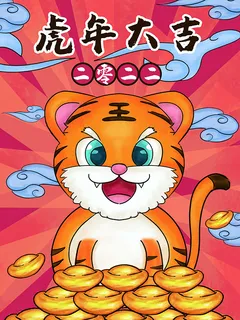 虎年新年海报展板PSD模板2022虎年大吉