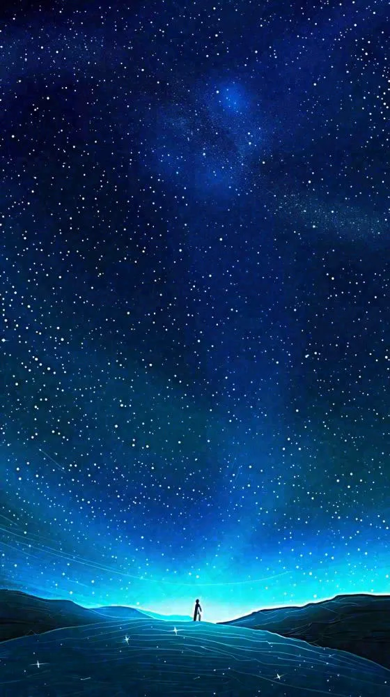 夜晚天蓝色天空科幻绚丽星空(816x1456)