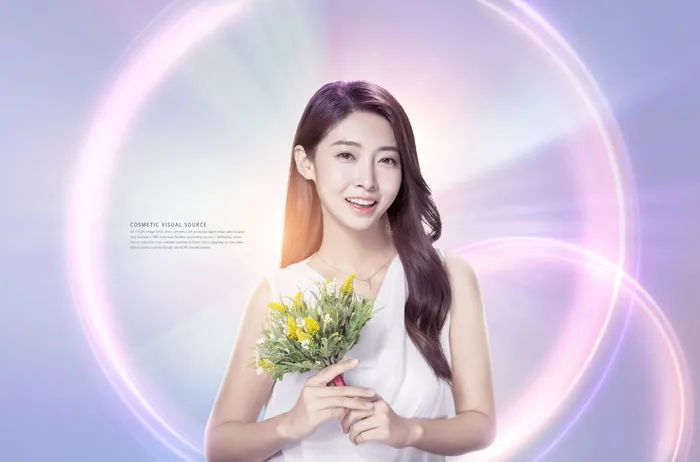 电商广告美妆美女紫蓝色背景景