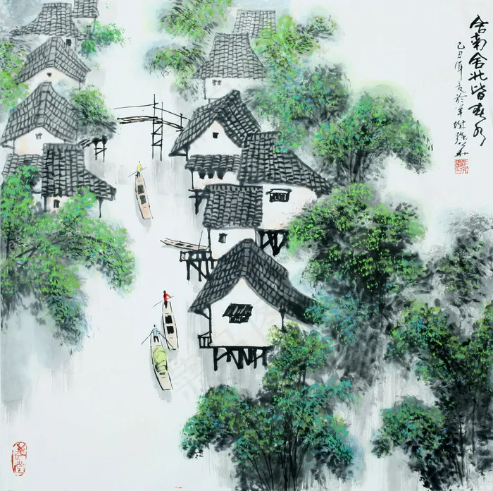 乡村风景水彩画图片下载