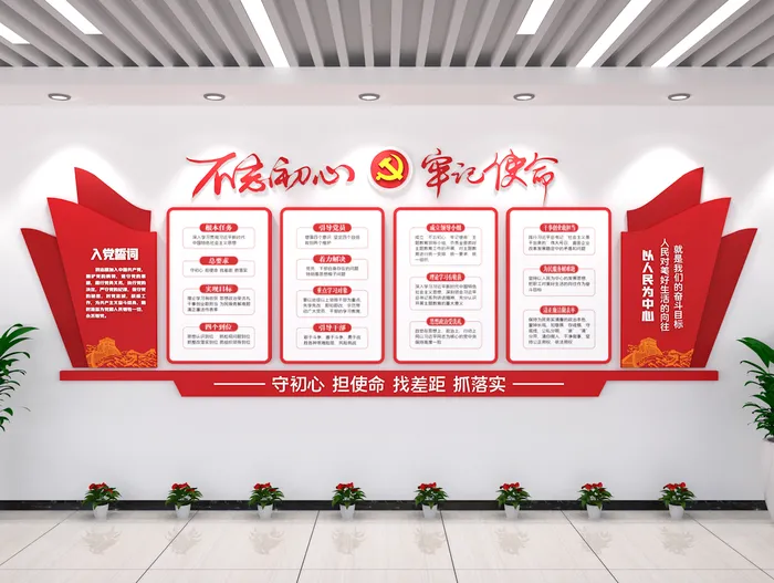 不忘初心展板党建文化墙元素上墙素材展馆党ai矢量模版下载