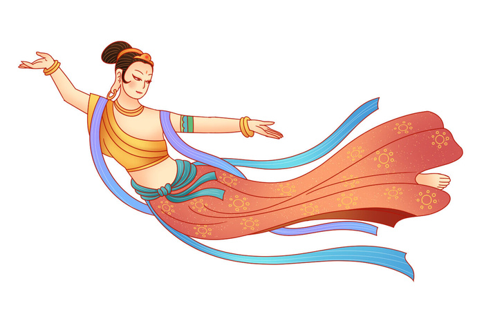手绘国潮中国风古代敦煌神话飞天仙女美女古装人物插画PSD素材