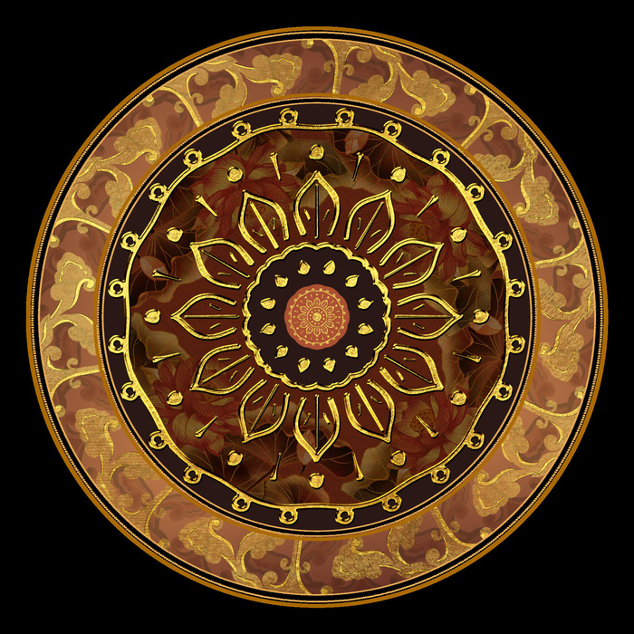 复古中式国潮风敦煌花纹装饰图案花卉藻井肌理圆形边框素材