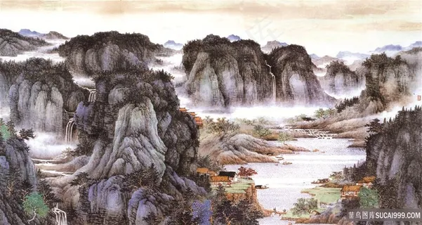 源远流长高清挂画卷素材山水字画喷绘打印原图风景画 源远流长高清挂画卷素材山水字画喷绘打印原图风景画