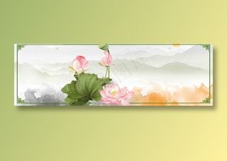 复古中国风古风国画荷花荷叶背景素材