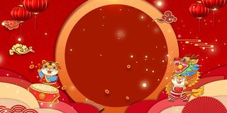 红色喜庆2022虎年春节新年元宵节海报背景展板模板设计素材图