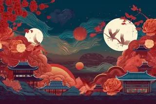 国潮中国红仙鹤背景