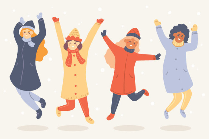 冬天服饰服装冬装穿冬装保暖冬季卡通人物男女装Ai矢量图片素材