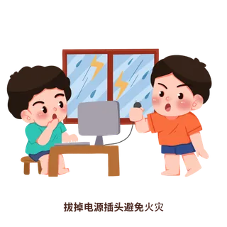 卡通夏季避雷防雷电安全知识插画 