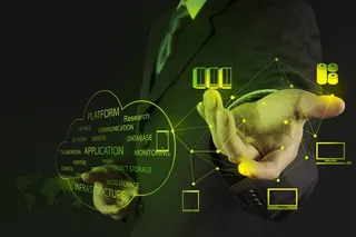 手托着图标的商务人士