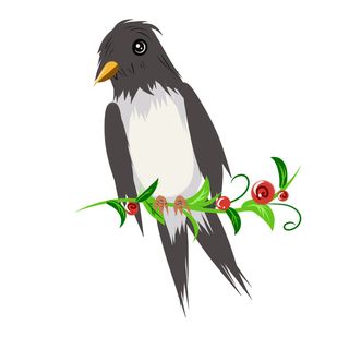 水彩手绘春季春天柳树柳条枝条小鸟小燕子元素PSD设计素材PNG图片