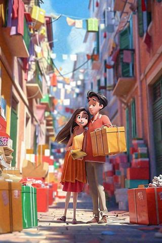 购物插画手绘卡通礼物，电商