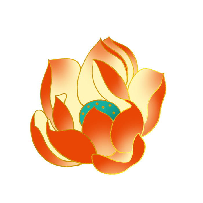 国潮风立体浮雕金边手绘花朵花卉PSD设计PNG免扣图片元素素材