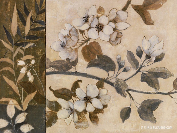 植物树枝花卉复古插画