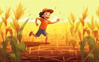 秋季丰收儿童农田小麦玉米插画背景