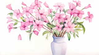 花瓶装的粉色花枝卡通插画素材