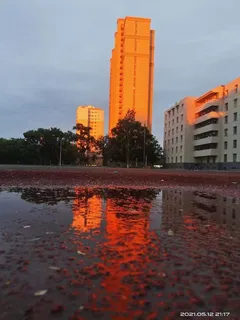夕阳倒影建筑菜鸟图库