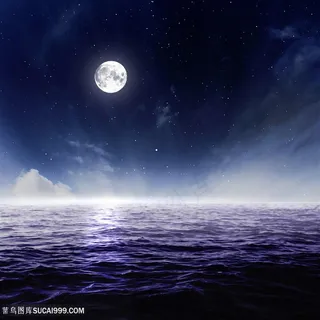 安静的夜晚海面和夜空高清图片