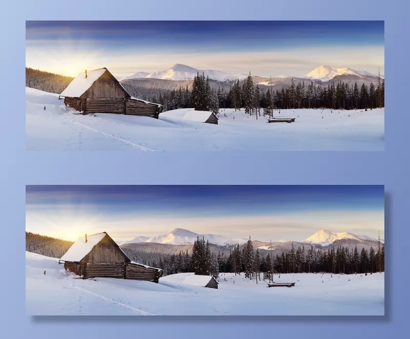 冬天美丽壮观的雪山全景